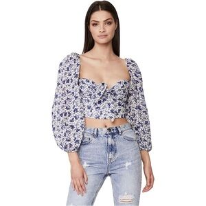 NWT BARDOT Blue Floral Long Sleeve Crop Top XL